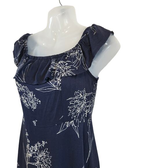 Carly Jean Off The Shoulder Midi Dress Ruffled Floral Navy Blue White Size Small - Picture 4 of 8